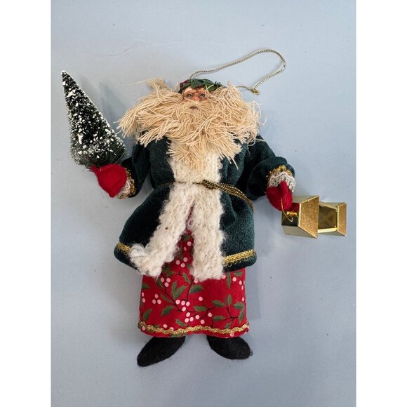 Vintage Old World Santa Claus Ornament With Lantern & Tree 7" Folk Art - Picture 2 of 7